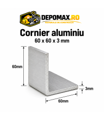 Cornier aluminiu 60 x 60 x 3 mm, 6 metri (EN AW-6060)